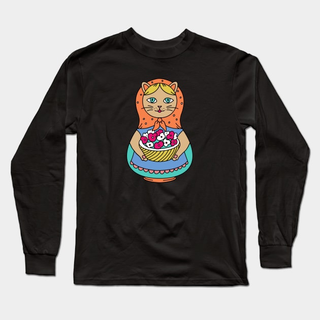 Catryoshka Gardener Cat Matryoshka Long Sleeve T-Shirt by okpinsArtDesign